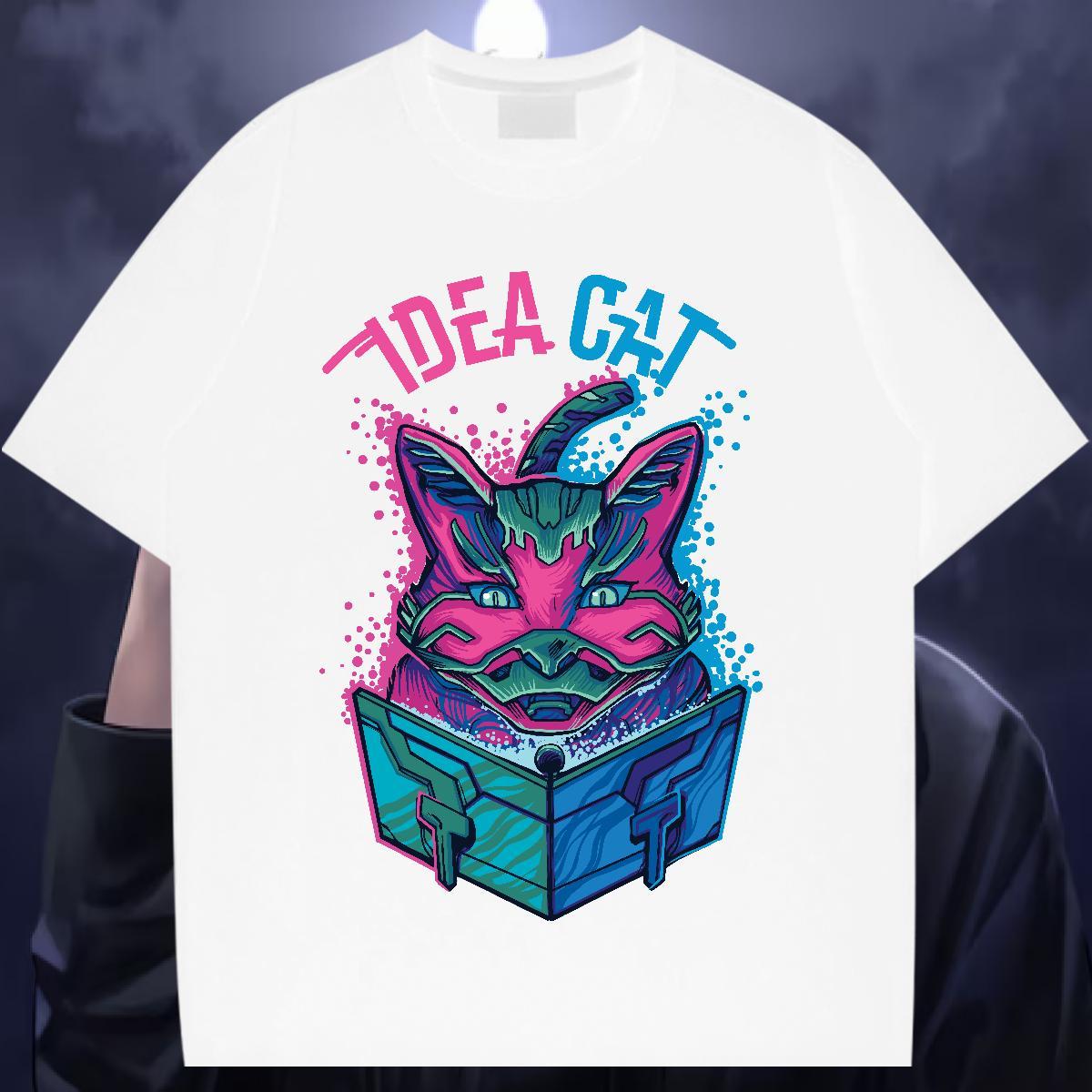 New Designer T Shirts Men 230g 100% Cotton cat Spring Summer Top Tees Breathable Short Sleeve Comfortable Men Tshirts Floral Print