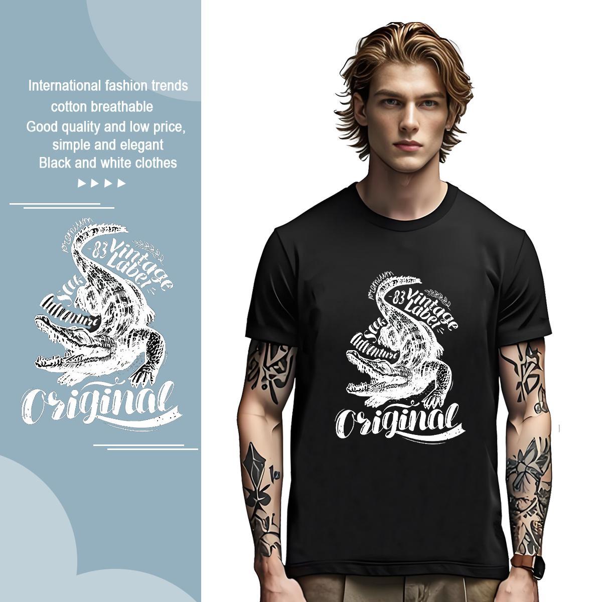 T shirt 230g 100% Cotton crocodile Spring Summer Breathable Soft Oversized Men Tops Tees 2024 Wholesale Tee Shirt