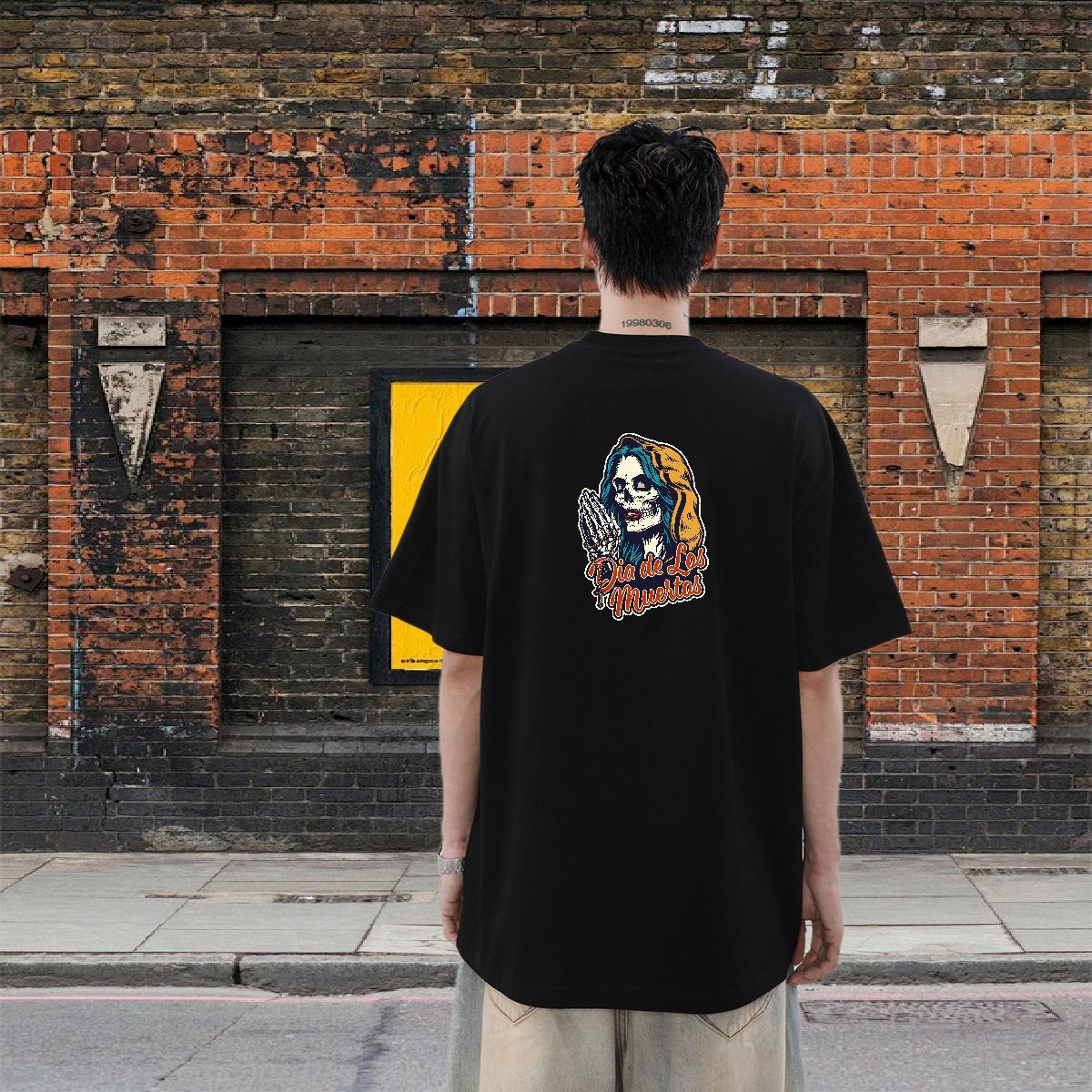 Customized T-Shirts skull Tees Shirts 230g Cotton Hip Hop High Quality DIY Logo Oversized Round Neck Short Sleeve Men Tops Tees