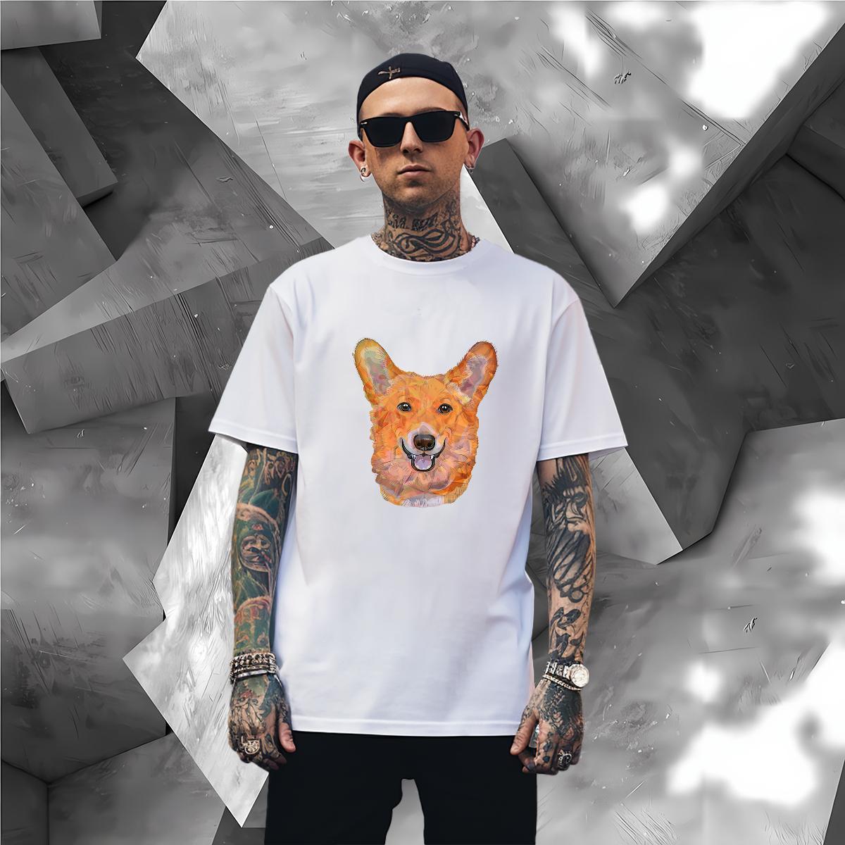 T Shirt For Man 230g Pure Cotton dog Sports Casual O Neck Short Sleeves Graphic Men Tops Tees 2024 DIY Cool Wear