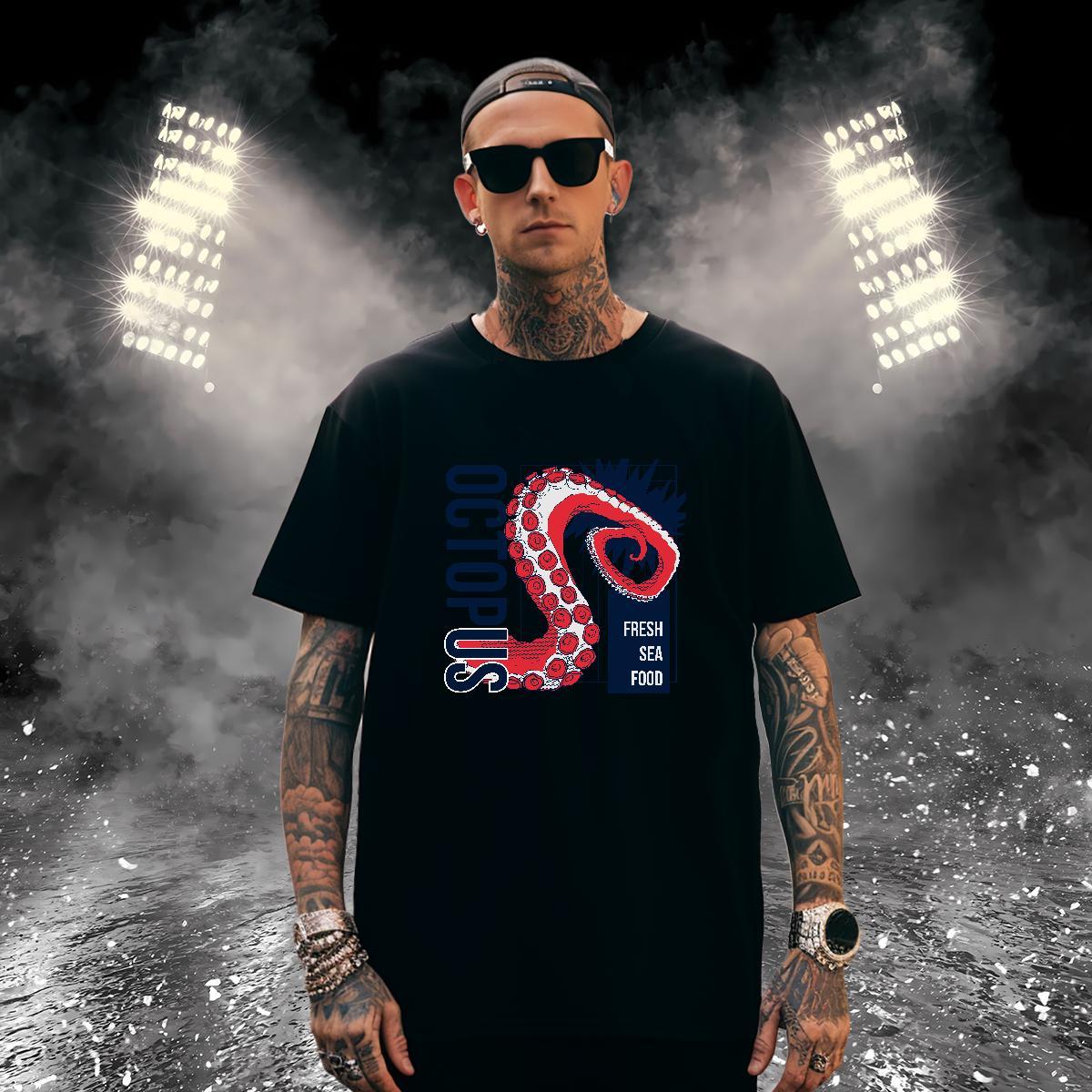 Man T Shirts 230g Cotton octopus tentacle Street Wear Breathable Oversized Men Tees New Classic Tshirts