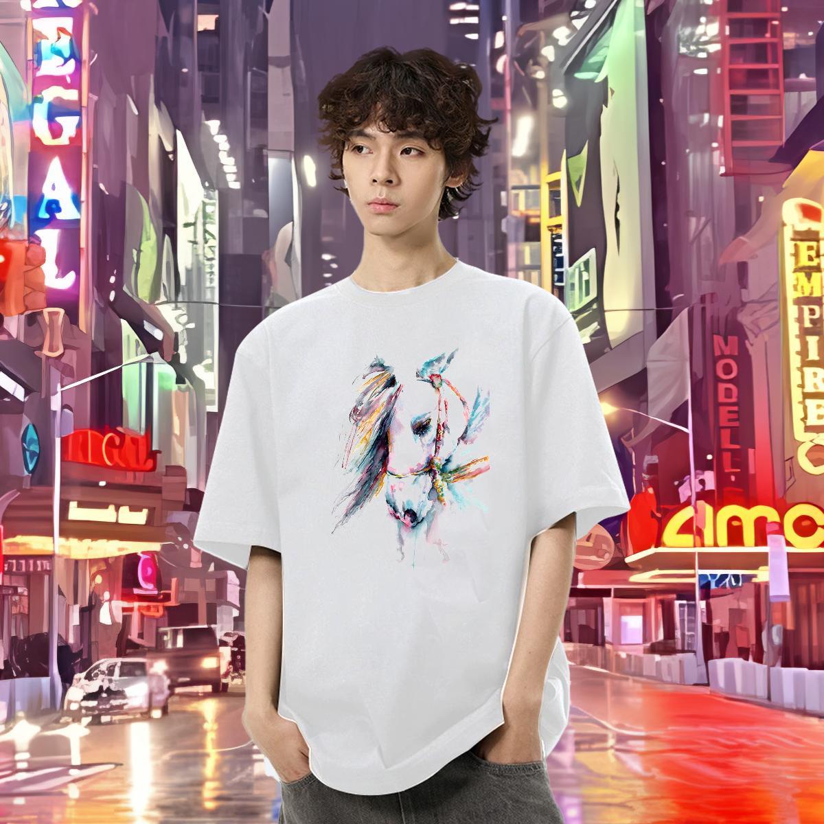 Fashion Designer T-Shirts 230g 100% Cotton horse High Street Hip Hop Top Tees Round Neck Short Sleeve Wholesale Tshirts Oversized 3XL 4XL