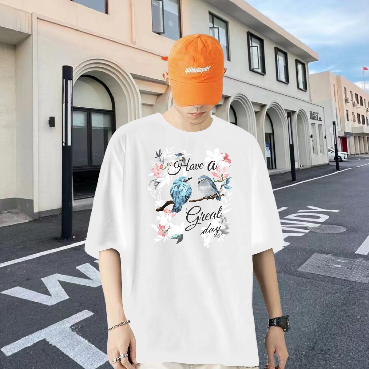 Fashion Casual Mens T Shirts 230g Cotton bird Street wear Hip Hop Clothings Pure Cotton Wholesale Men Clothes T-Shirt Plus Size Custom