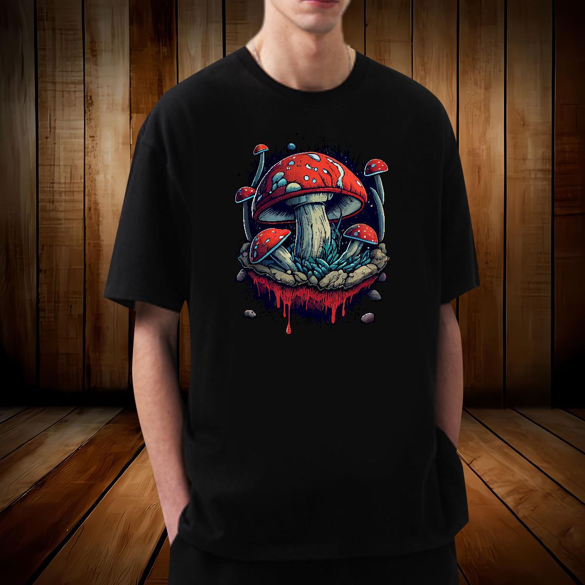 T Shirt For Man 230g Cotton mushroom Casual Beach Crew Neck Floral Print Mens Tshirts New Free Shipping Polos