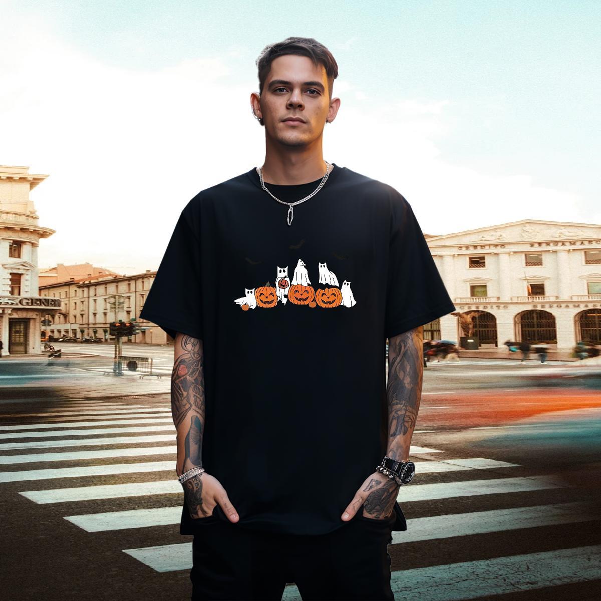 Fashion T-Shirts 230g Pure Cotton pumpkin Beach Tees Shirts Crew Neck Breathable Free Shipping Men Tshirts Asian Size