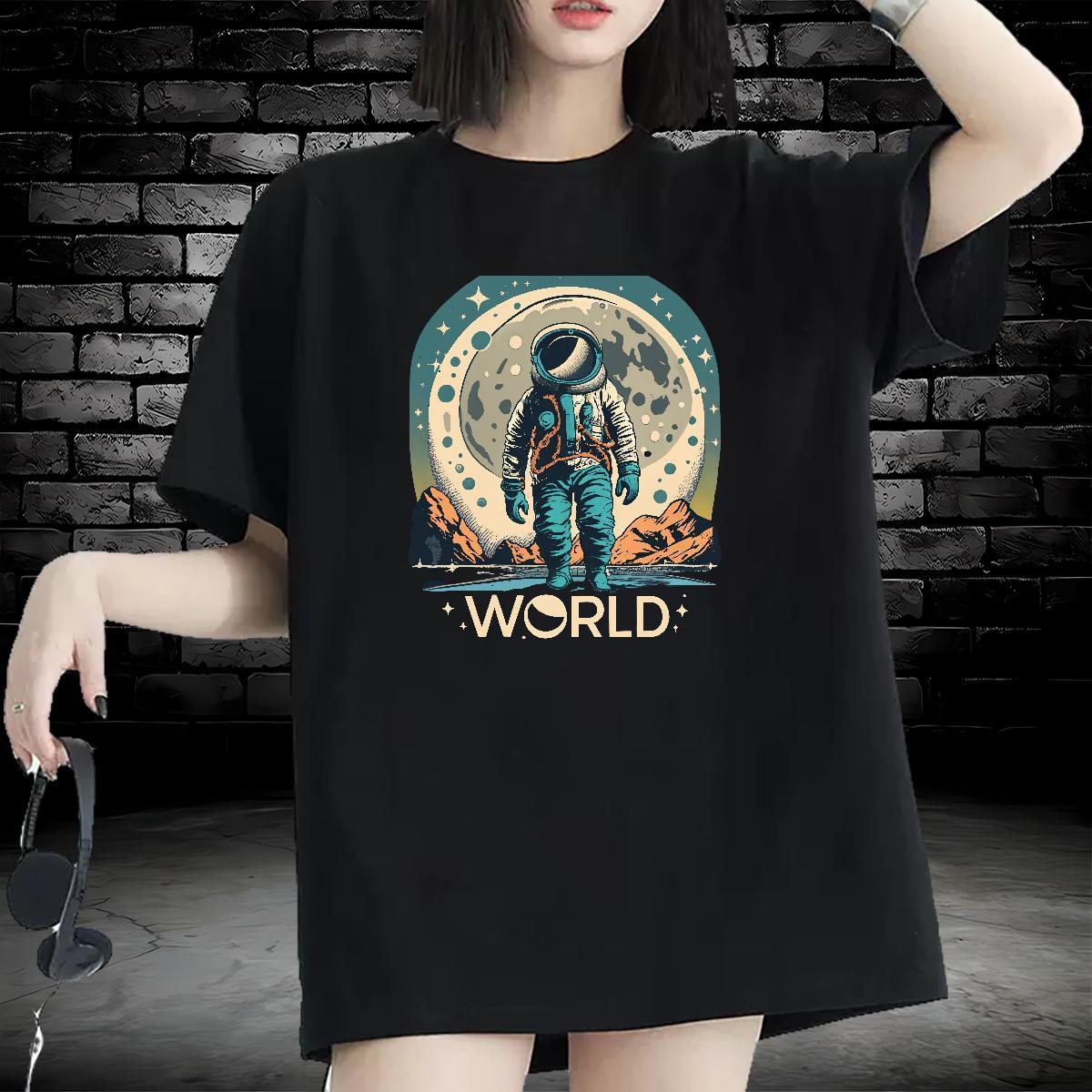 Lady T Shirt For Woman Breathable Crew Neck Unisex Tshirts Custom Cartoon spaceman Casual Daily Wear 230g Cotton TOP Quality Tees