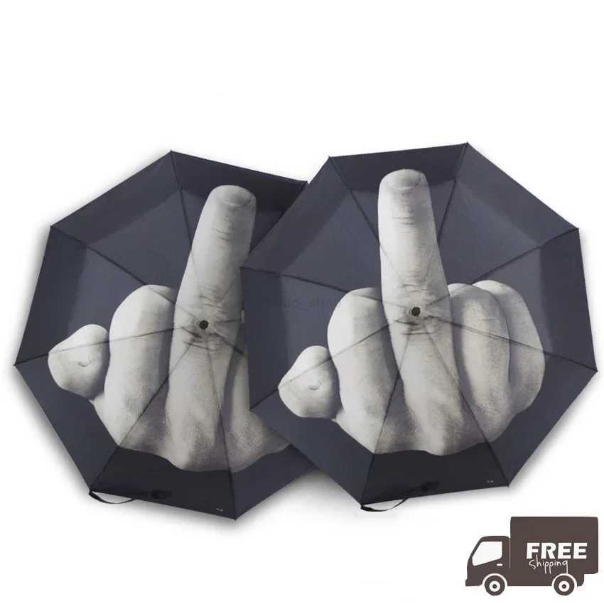 Middle Finger Folding Umbrella Windproof Strong Men Windproof Folding Personality Black Middle Finger Umbrellas Parasol WomenXJ240806