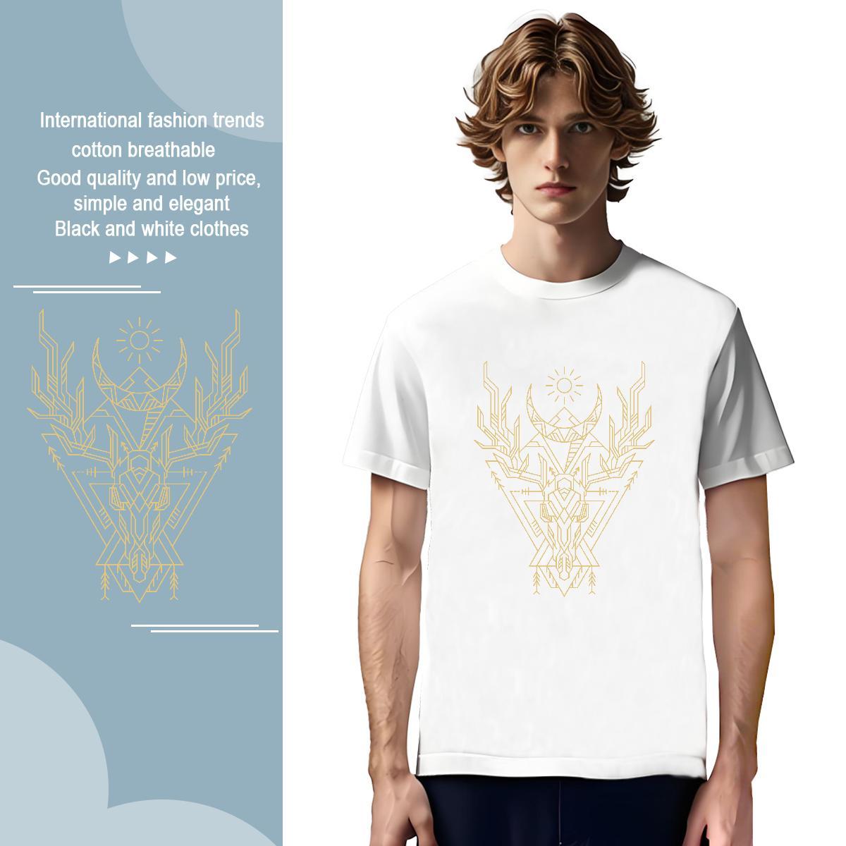 Men T Shirts 230g Cotton Geometric line High Street Hip Hop Short Sleeve Soft Cartoon Printing L-4XL Men Tops Tees Fashion Design Popular Wear