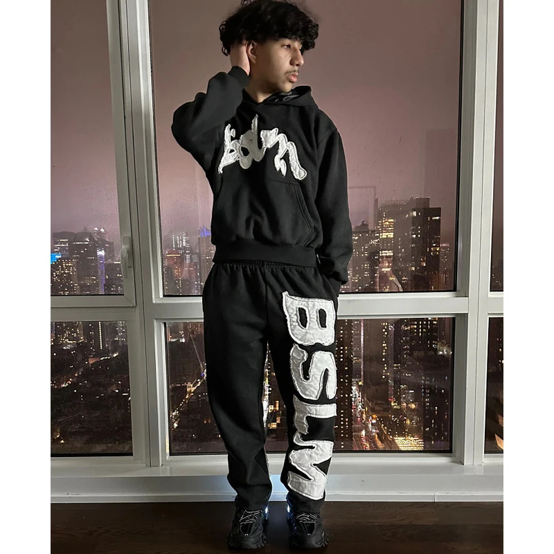 Vintage Alphabet Hoodie for Men Y2k Goth Harajuku Fashion Coat Couple Casual Loose Sweatshirt hooded Tops Clothing 240806