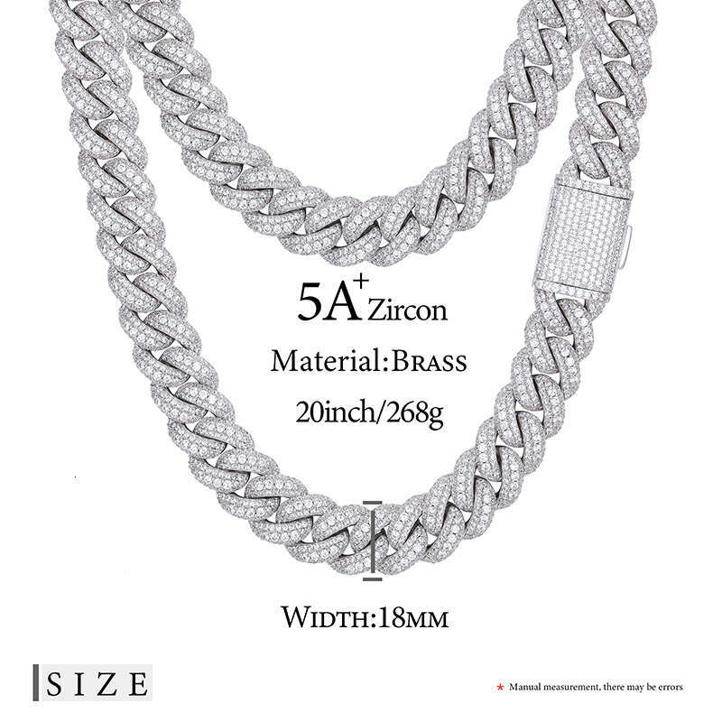 Jewelry Hip Hop Men Bling 18mm CZ Zircon Diamond Iced Out Cuban Link Chain For Rapper