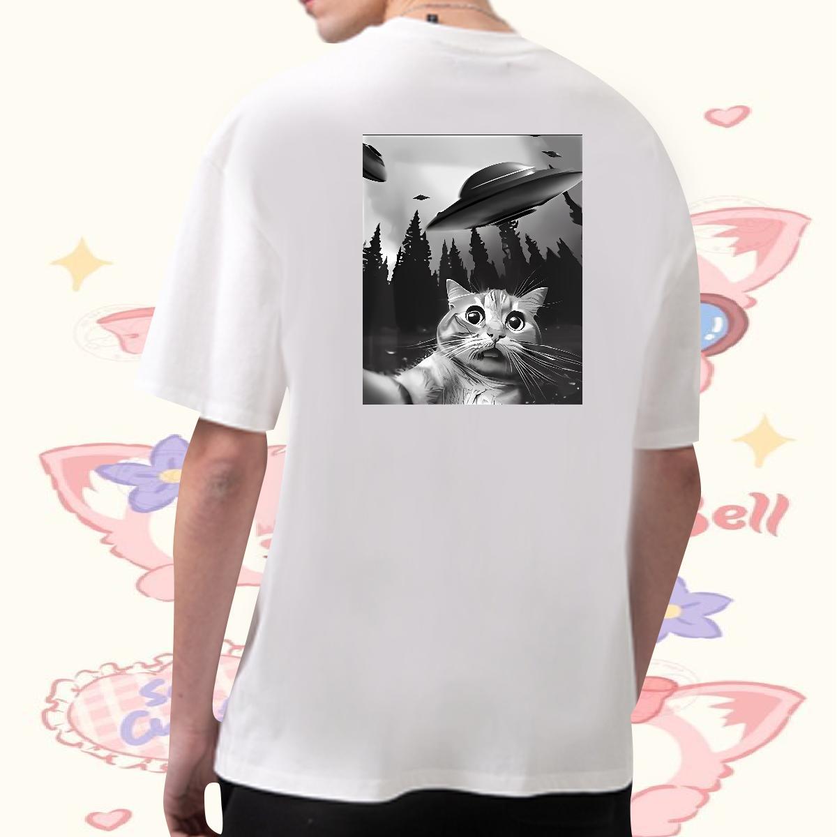 2024 T Shirt For Man 230g Cotton cat Anime Printing Street Wear Crew Neck Comfortable Tshirt for Man Woman Cartoon Print