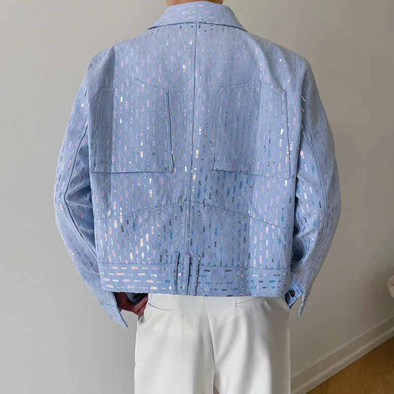 IEFB personalized lapel single chest sequin solid color short sleeved mens clothing autumn item 9A1279240806