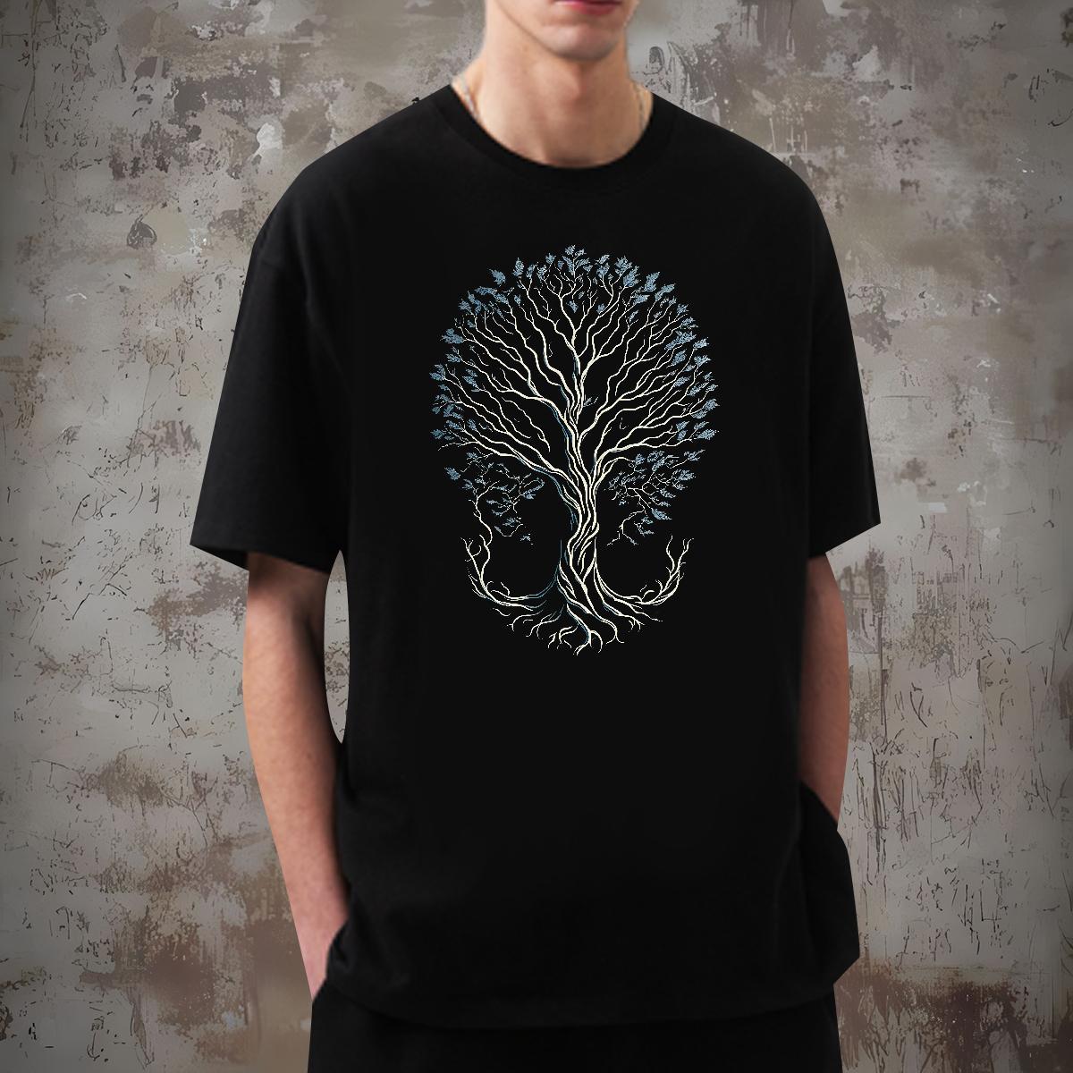 T shirt 100% Cotton 230g tree Street Casual Breathable Custom Big Size Men Tshirts Stylist Loose Tops Shirt