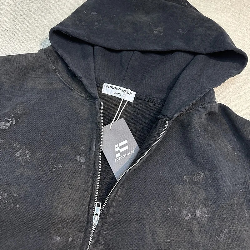 Wearing a faded loose zippered hoodie 240806