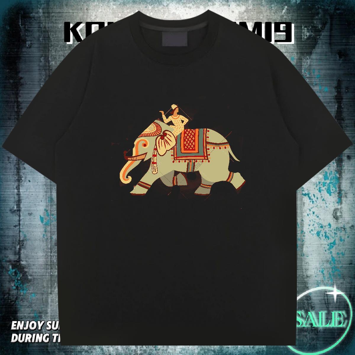 Designer Couples T Shirts 230g Pure Cotton Outdoor elephant Anime Print Breathable Crew Neck Casual New T-Shirts for Men Clothes