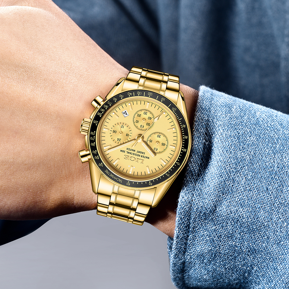 LIGE men's quartz watches, water-resistant sports watches, multi-functional chronographs, top brand, fashionable business watches, festival gifts