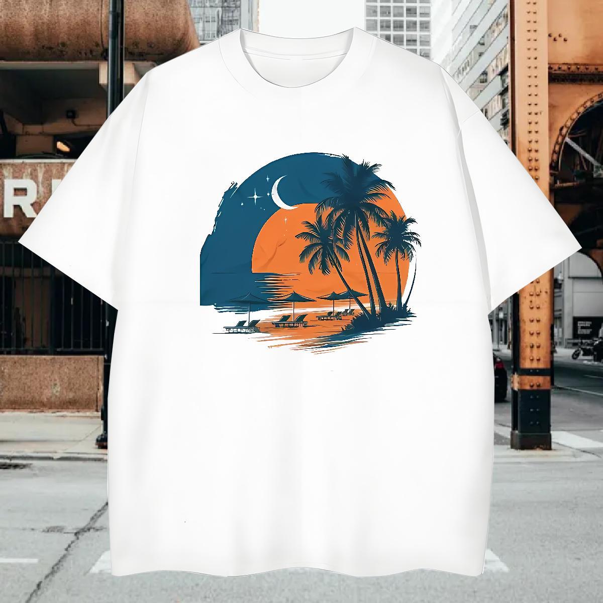 T shirt 100% Cotton 230g beach Beach O-Neck Short Sleeve Plus Size Custom Tshirt for Man Woman 2024 Free Shipping Tees Shirts