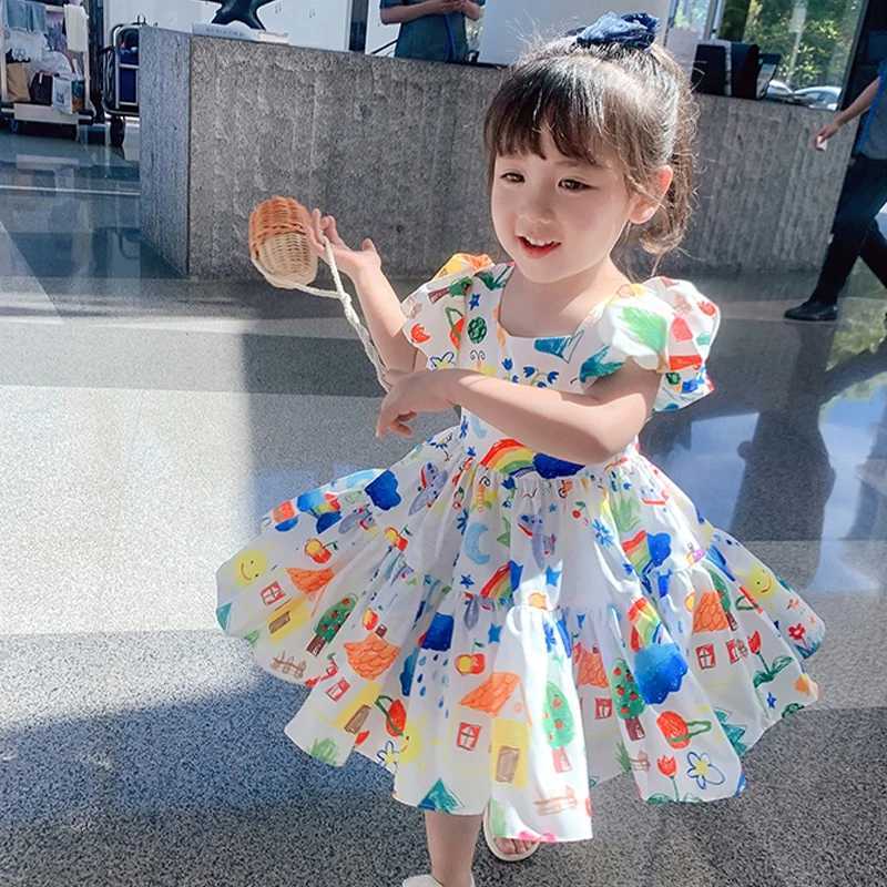 Summer girl dress girl flower bubble sleeve princess dress childrens dressW240720