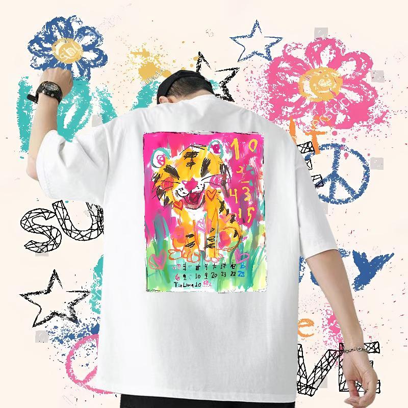 2024 DIY T Shirt For Man 230g 100% Cotton tiger Anime Printing Street Tops Tees O-Neck Short Sleeve Unisex Mens Tshirts DIY Printed