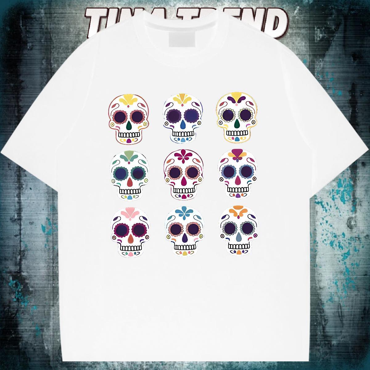 Customized T-Shirts for Men skull Tshirts 230g Cotton Anime Printing Street Cool Oversized 3XL 4XL Round Neck Short Sleeve Men Tops Tees