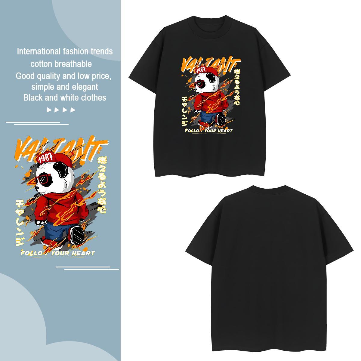 T Shirts Men 100% Cotton 230g panda Street Casual Breathable Crew Neck Black White Couples T Shirts Designer Comfortable Tshirts