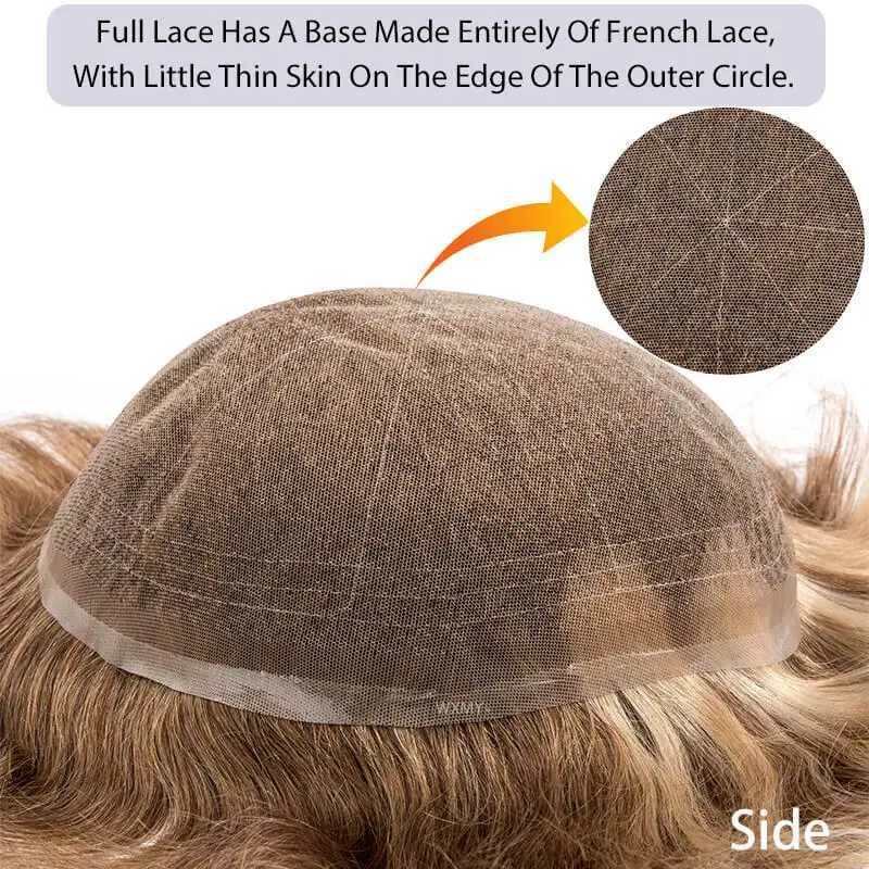 Men Toupee Full Lace Base Male Hair Prosthesis Breathable French Lace Blond Wig Hair System Natural Wigs For Men UnitM240806