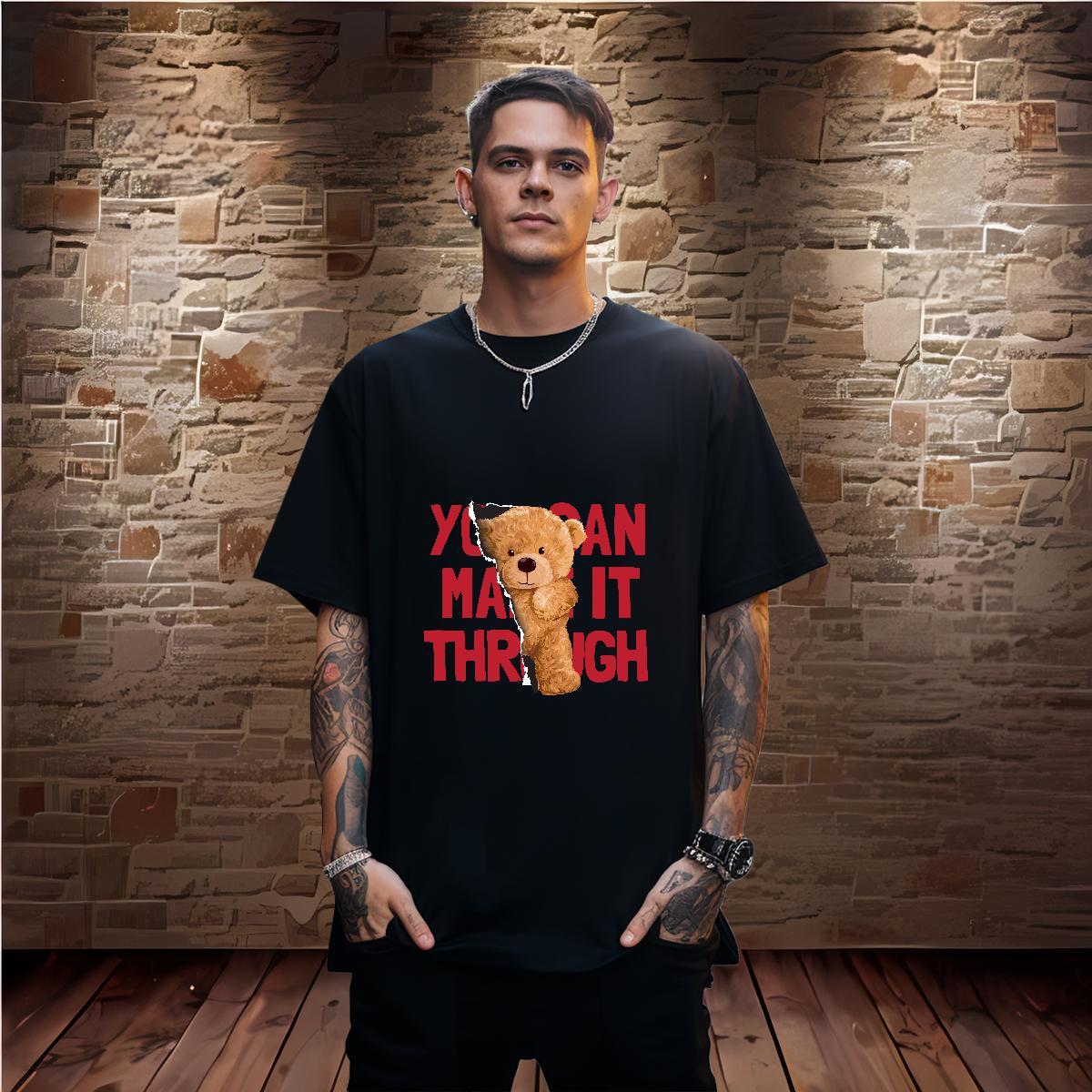 Fashion New T shirt 230g 100% Cotton bear Sports Casual Top Tees Short Sleeve O-Neck Loose Tshirt for Man Woman DIY