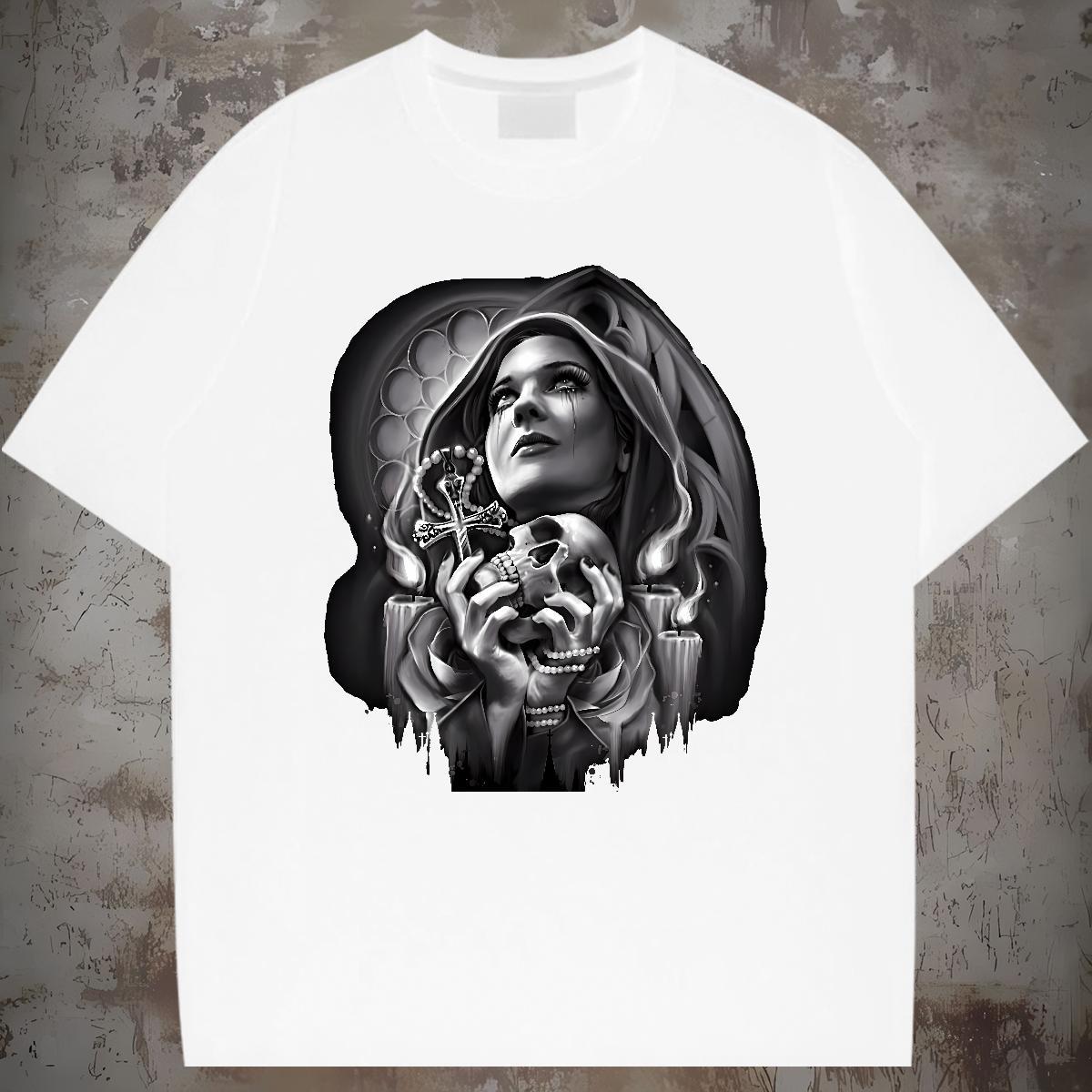 Man T Shirts 100% Cotton 230g nun Street Casual Breathable Short Sleeve Black White Men Tees Customized Unisex Tee Shirt