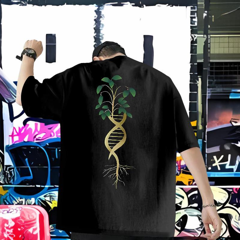 2024 Summer T Shirt For Man 100% Cotton 230g tree Hip Hop Street Polos Short Sleeve Soft Unisex Men Tees Floral Print