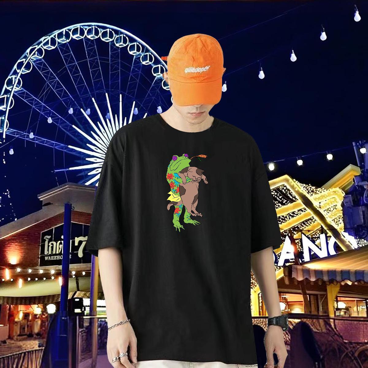 Fashion Casual Man T Shirts 230g Pure Cotton Frog Daily Wear Tees Crew Neck Breathable High Quality Couples T Shirts DIY Anime