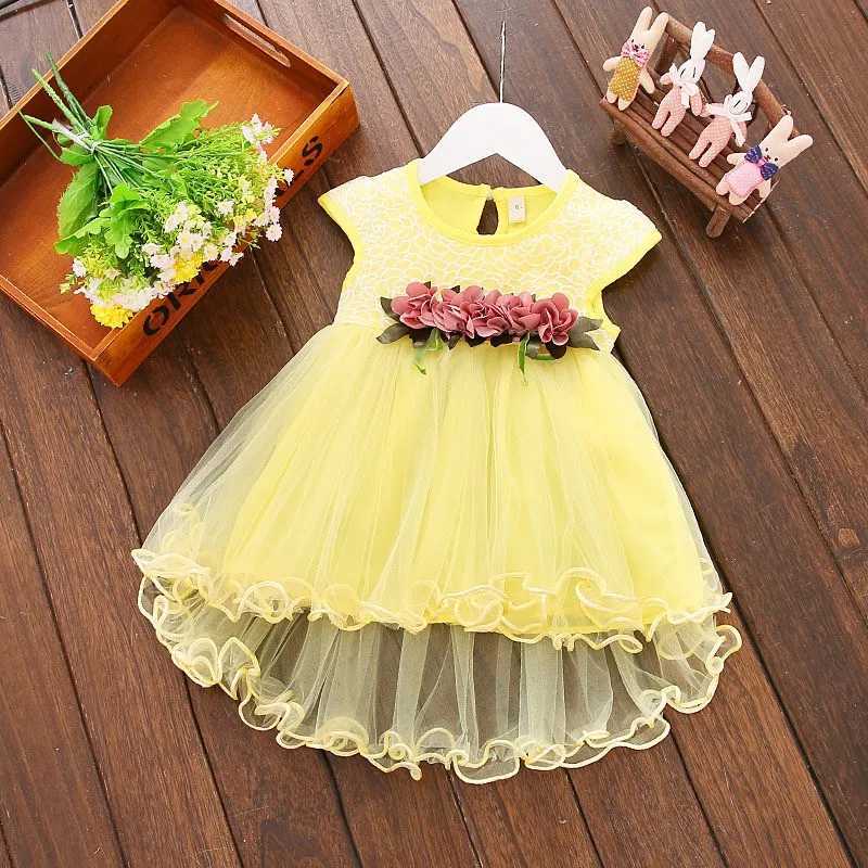 Preschool girls summer sleeveless princess dress cute floral lace bow baby dress party girls dress 0-24MW240720