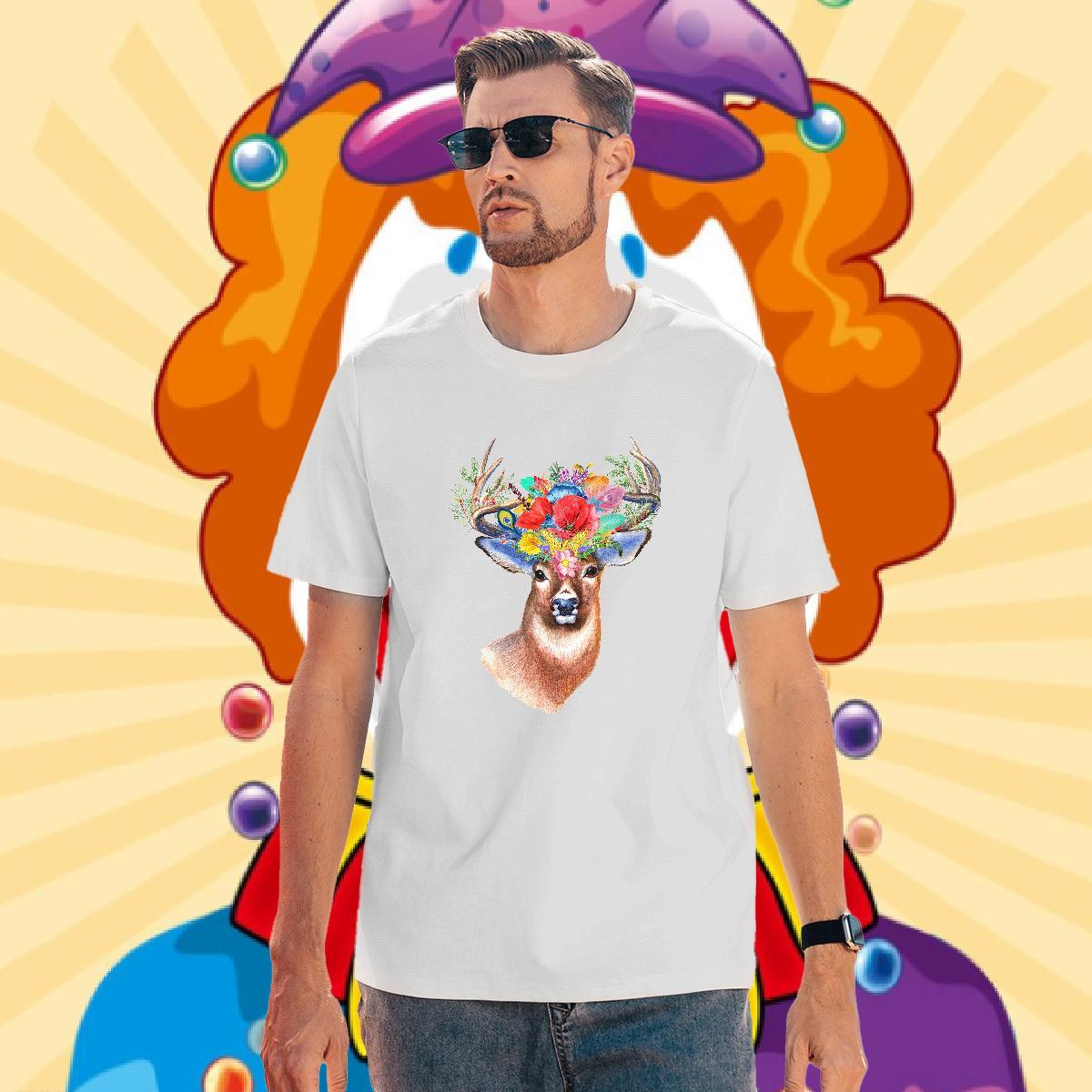 2024 New T Shirt For Man 230g Pure Cotton Deer Beach Tees Breathable Short Sleeve Cool Tshirts Oversized 3XL 4XL