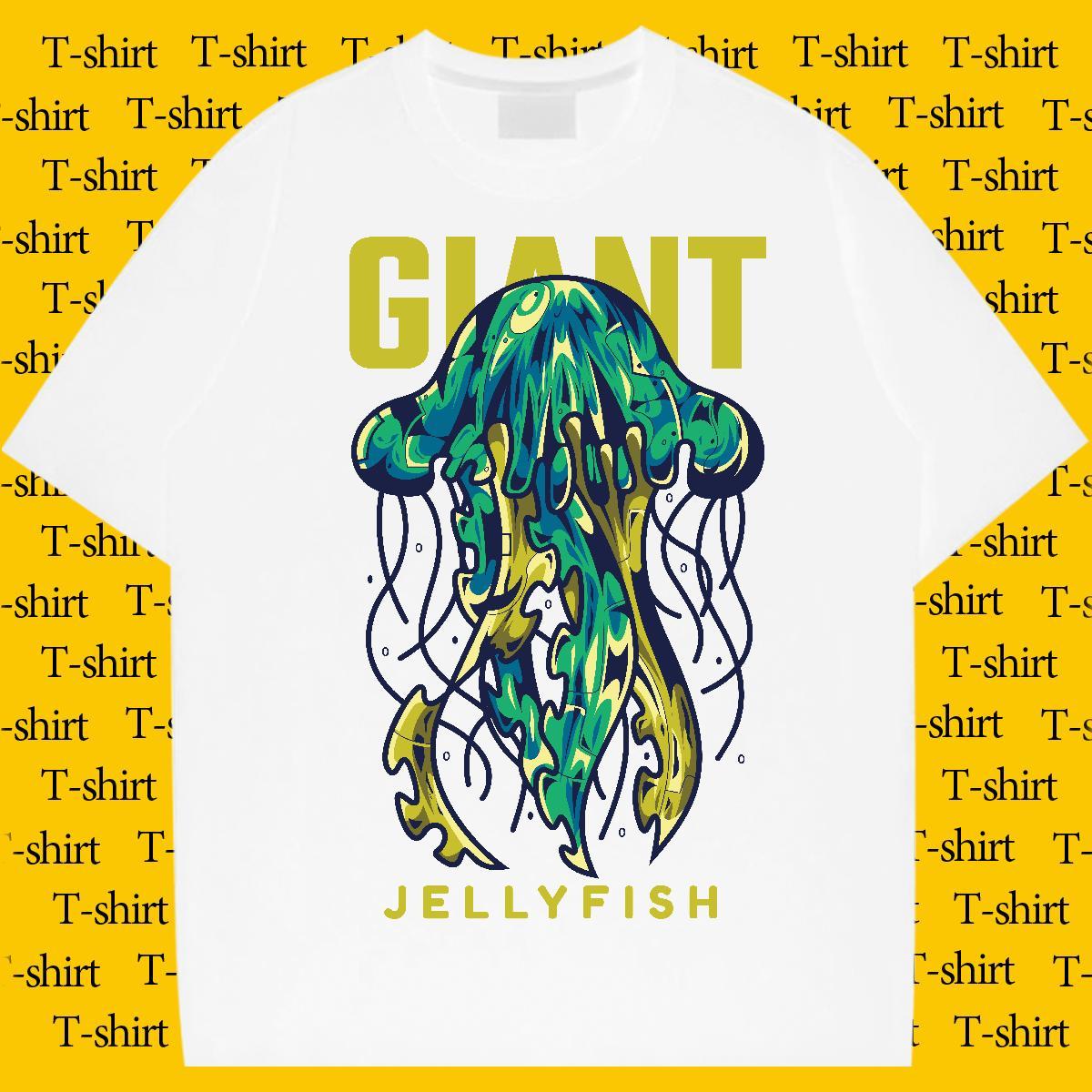 Brand T shirt 230g Cotton jellyfish Home Outdoor Tops Tees Crew Neck Breathable Cool Men Tees Cartoon Print