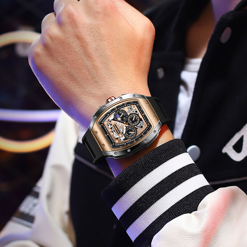 LIGE Men's quartz watch High-end wine barrel watch Multi-functional waterproof watch men's leisure sports watch