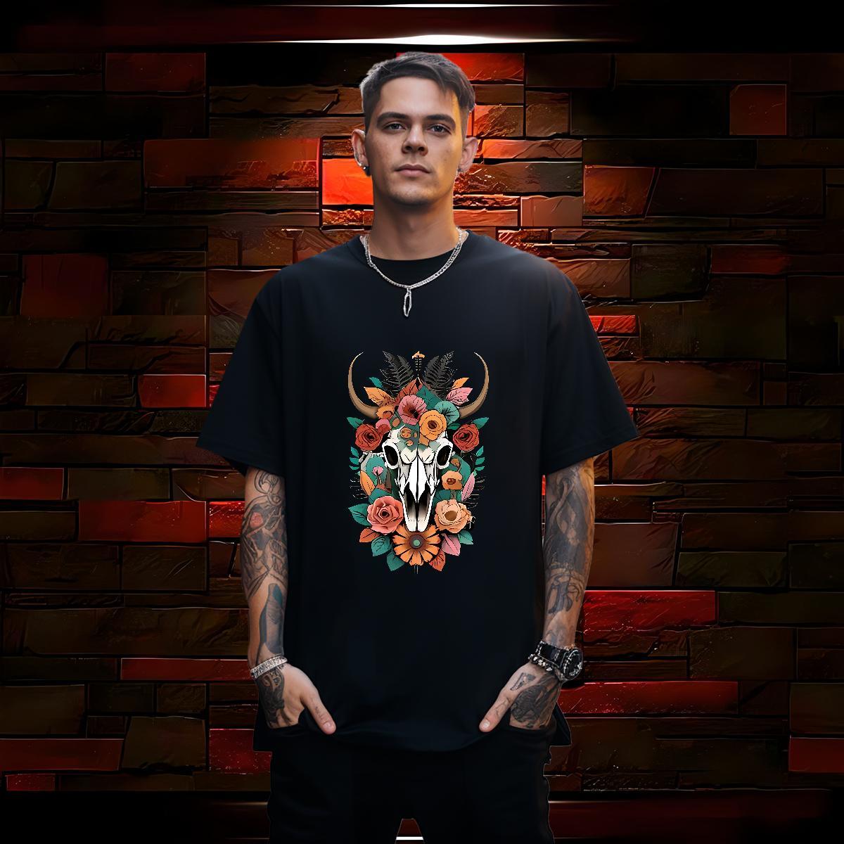 T Shirt For Man 230g 100% Cotton flower Street Casual Short Sleeve Soft Custom Cartoon Tshirt for Man Woman Fashion Casual Classic Tops Shirt