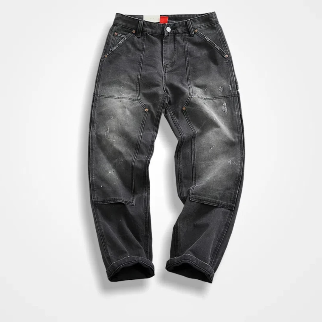 Heavy paint scratch to do old washed overalls men straight leg American casual cloth bump nails retro lumberjack pants 240806