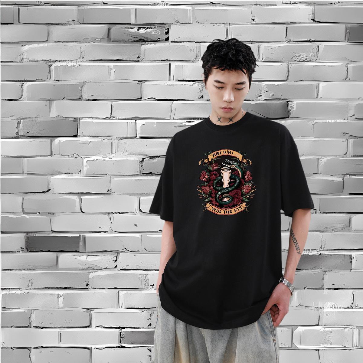 Free Shipping Mens T Shirts 230g 100% Cotton snake Street wear Hip Hop Tees Breathable Wholesale Tshirts Plus Size Custom