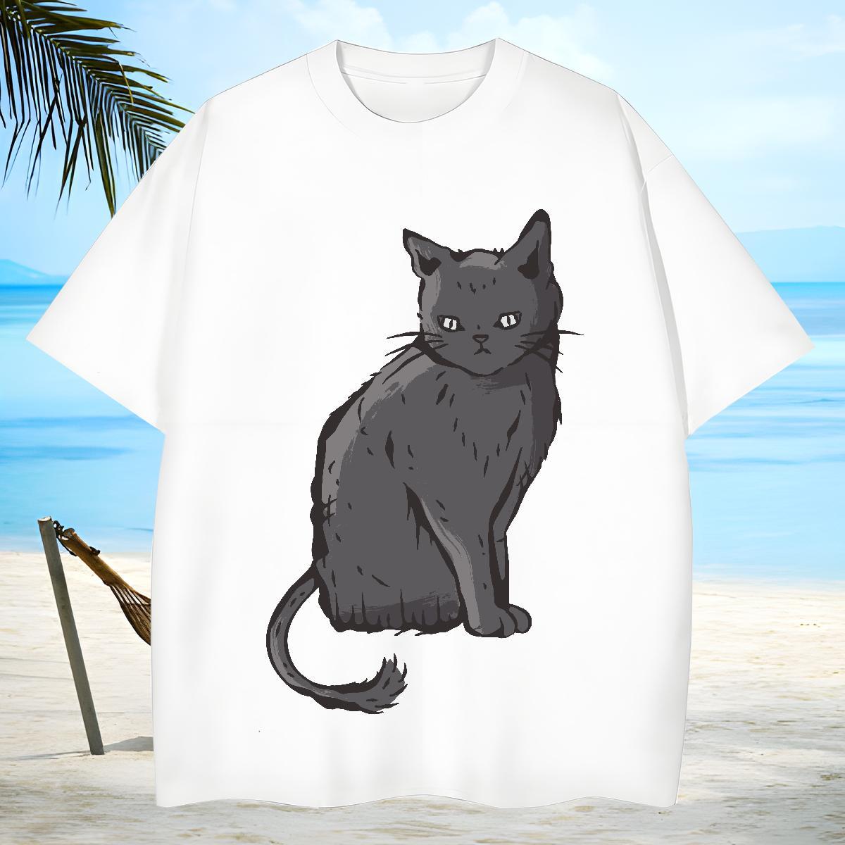 High Quality Couples T Shirts 100% Cotton 230g cat T-Shirts for Men Home Outdoor Breathable Crew Neck Cartoon Printing L-4XL New Polos