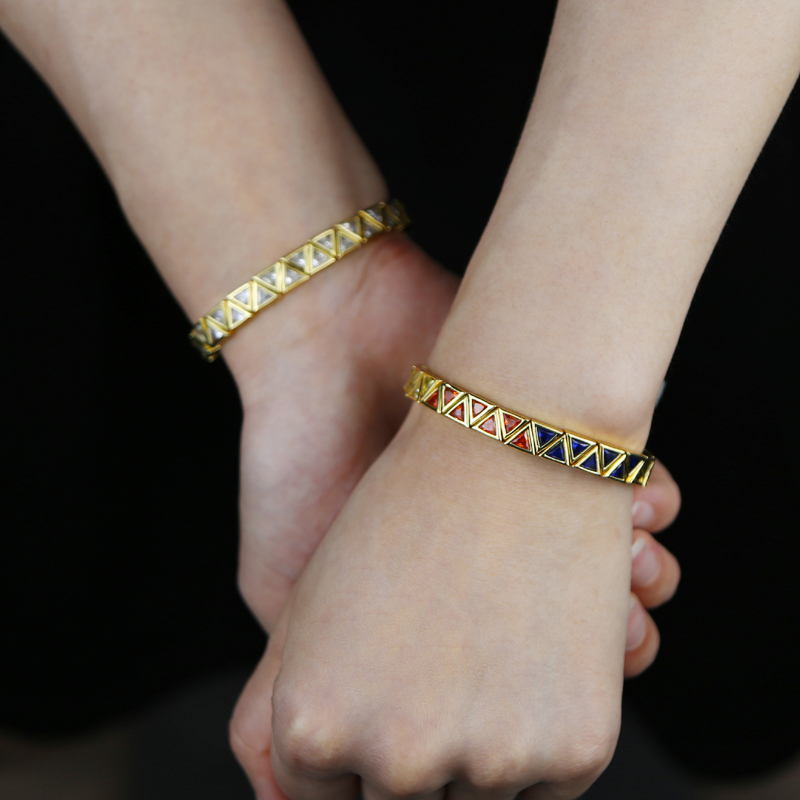 2024 New Fashion Women Jewelry Gold Plated Geometric Triangle CZ Cubic Zirconia Stretchy Stretch Tennis Bracelet 43b9