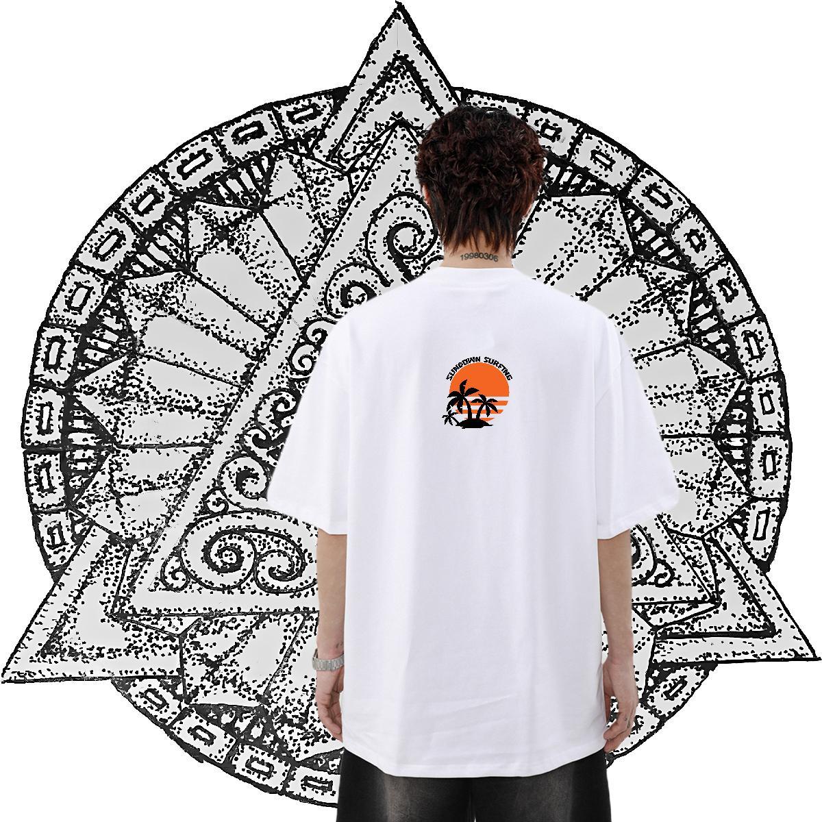 Stylist Mens T Shirts 230g Cotton sun Hip Hop Clothes Crew Neck Designer Mens Tshirts Black Oversized