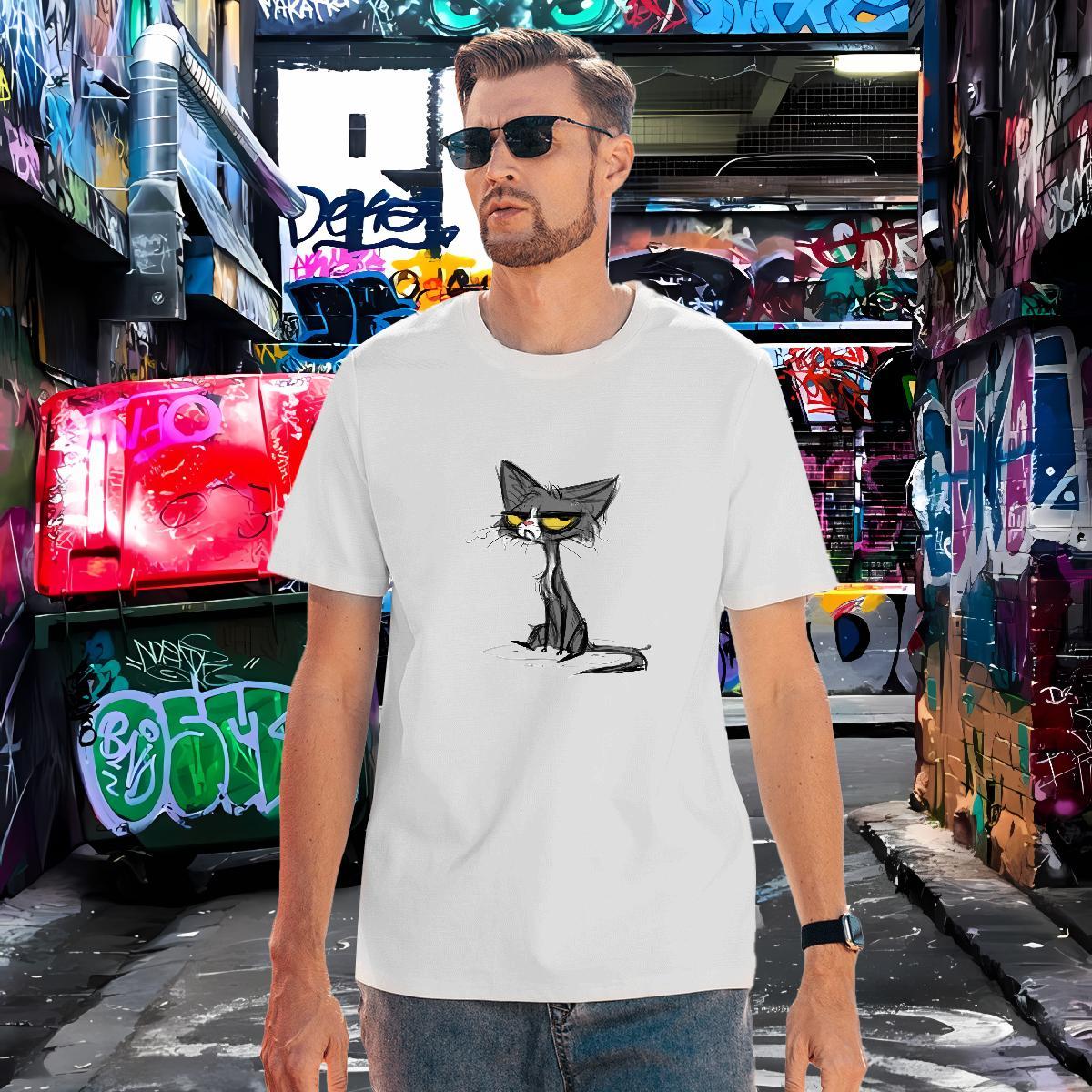 Brand Tshirts 230g Cotton cat Man T Shirts Street Casual Short Sleeve Soft Customized Print 2024 DIY Wear