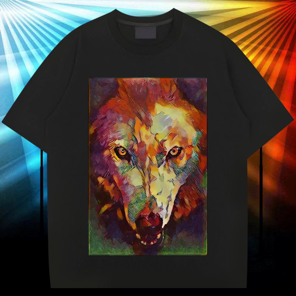 Factory Direct Man T Shirts 230g Cotton wolf Sports Casual Tops Breathable Loose Men Clothes T-Shirt DIY Anime