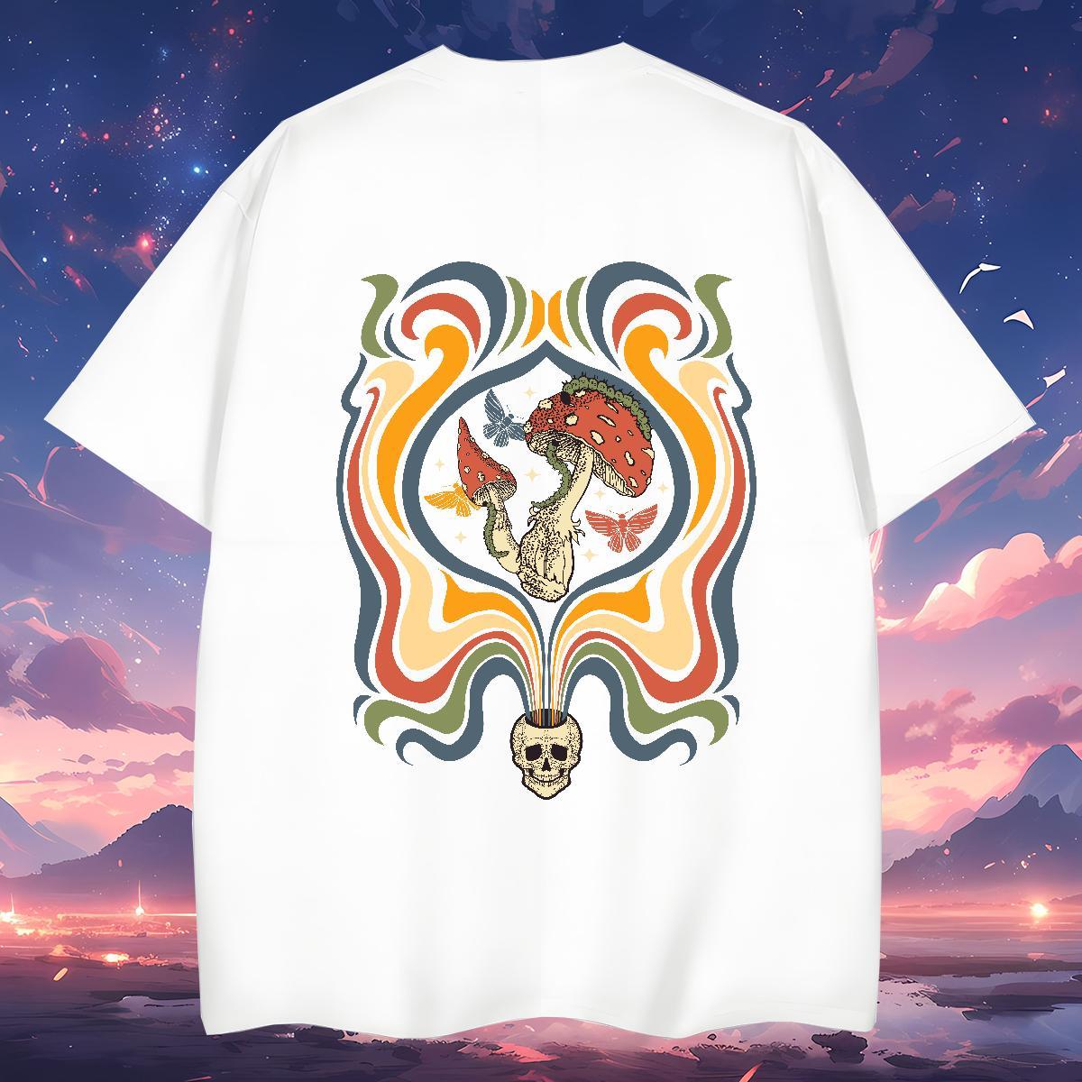 Designer Fashion T Shirts Men 230g 100% Cotton mushroom Street Wear Tshirts Short Sleeve O-Neck Free Shipping Men Tees Graphic