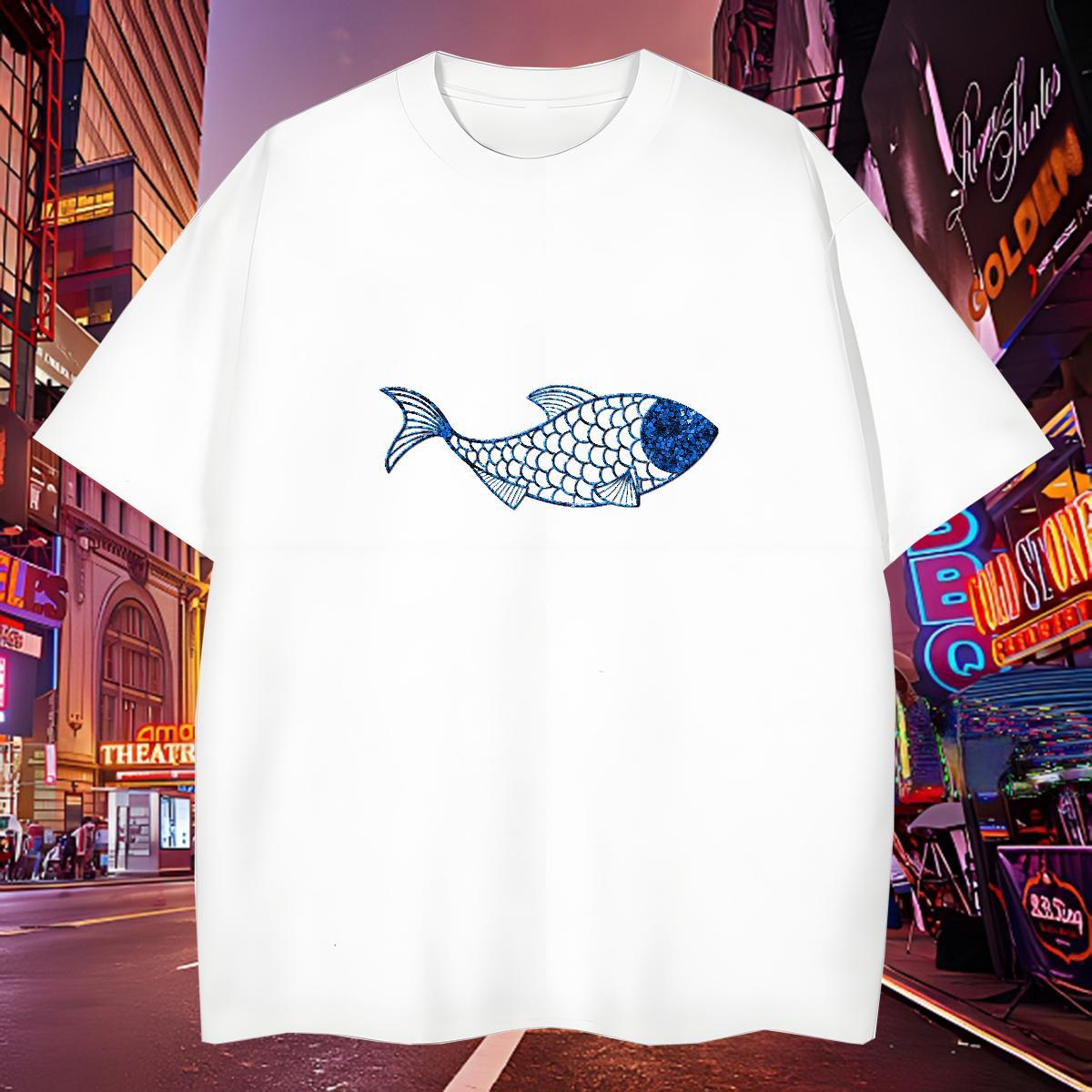 Popular Mens Tshirts 230g 100% Cotton fish Mens T Shirts Anime Printing Street O Neck Short Sleeves Custom Printed 2024 Summer Tees Shirts