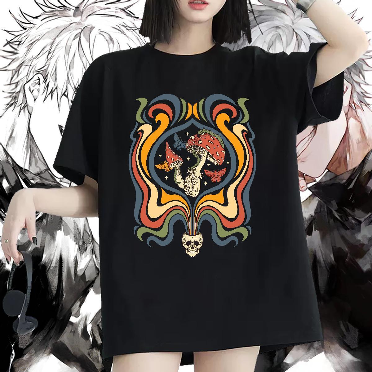 Unisex Women T Shirts Crew Neck Breathable Couples T Shirts Anime mushroom Daily Outfit 230g 100% Cotton DIY Tops Shirt