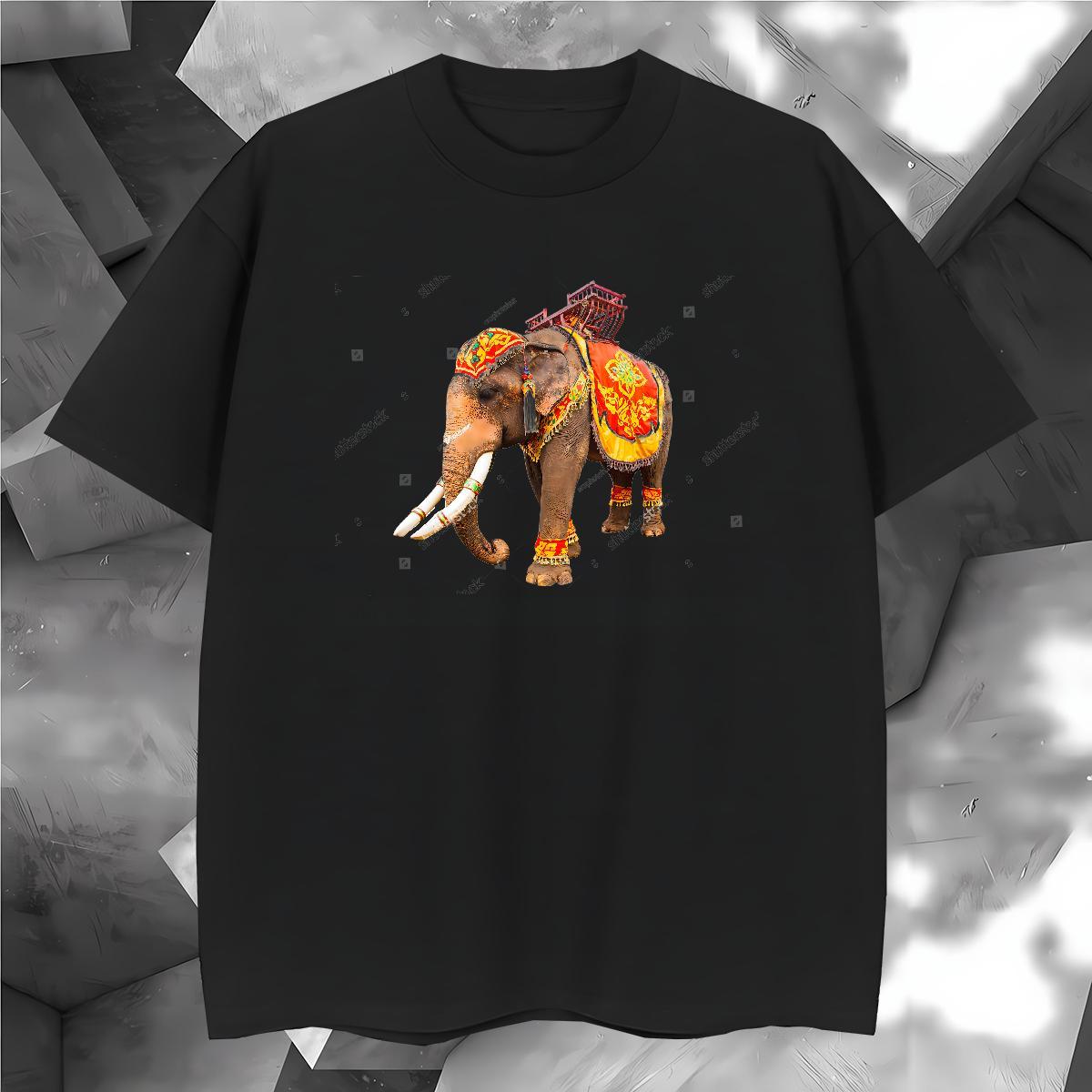 T-Shirts for Men 230g Pure Cotton elephant Beach Breathable Short Sleeve Oversized Men Tops Tees Classic Casual Cool Wear