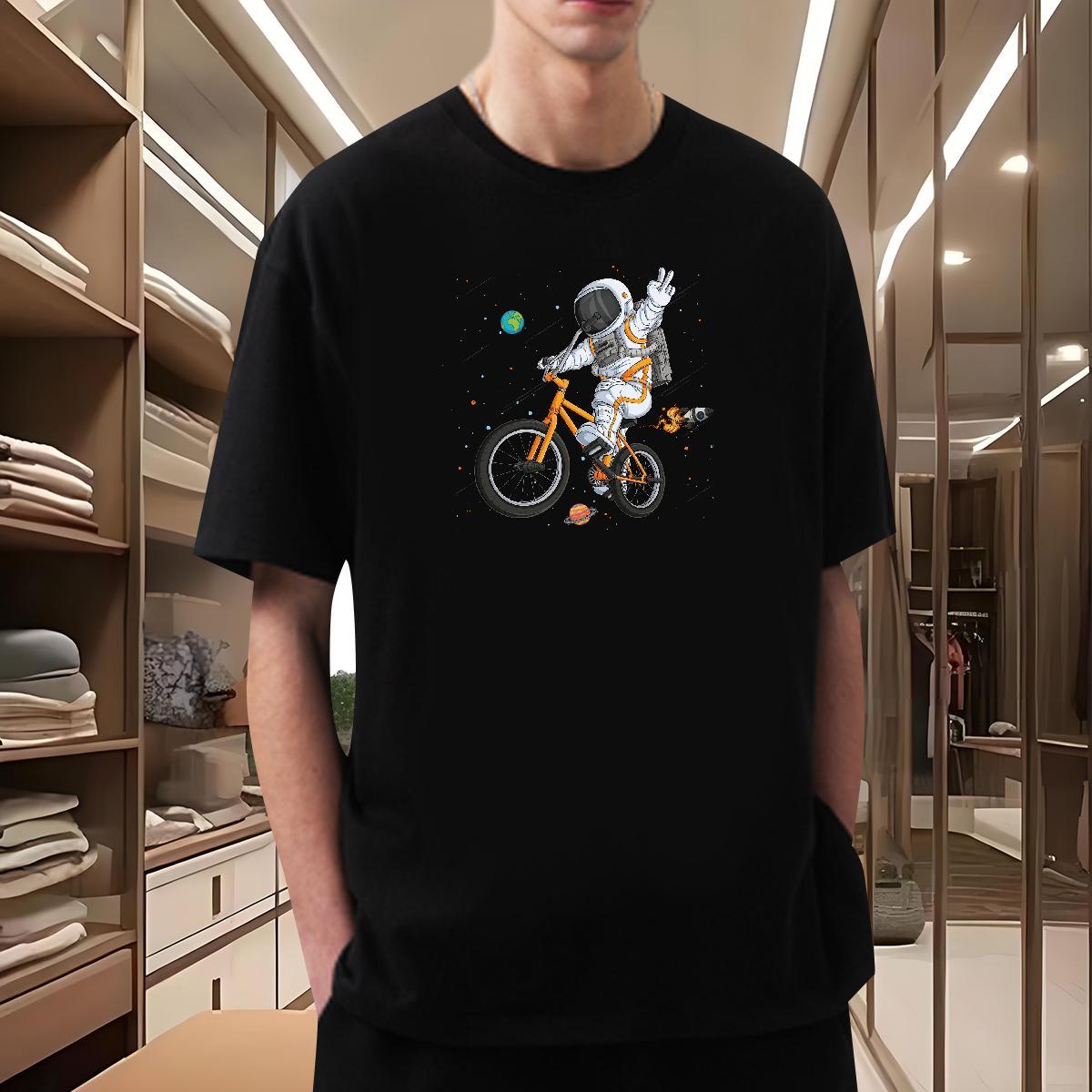 T-Shirts 230g 100% Cotton cosmonaut Casual Beach O-Neck Short Sleeve DIY Printed Men Clothes T-Shirt Fashion Design Brand Tops