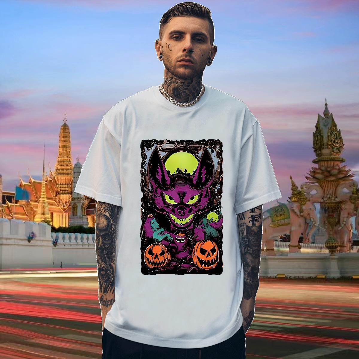 Man T Shirts 230g Cotton pumpkin High Street Hip Hop Breathable Short Sleeve DIY Anime Men Tops Tees Fashion Unisex Clothes