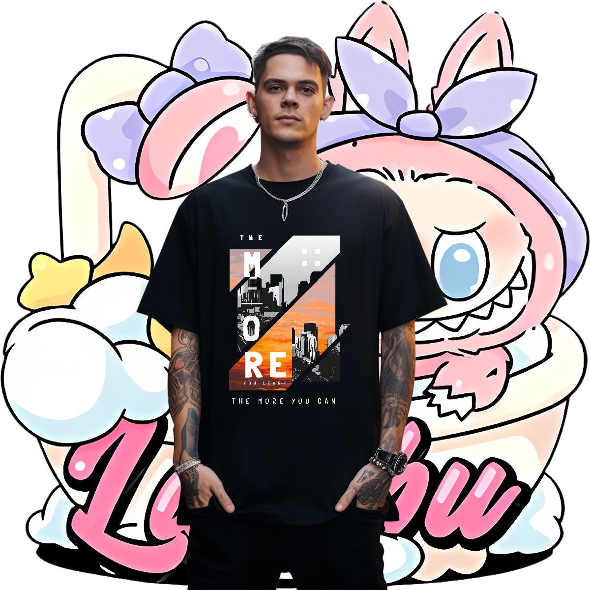 2024 New Mens T Shirts 230g Cotton Tall buildings, streets Street Top Tees Breathable Short Sleeve Free Shipping Tshirts DIY