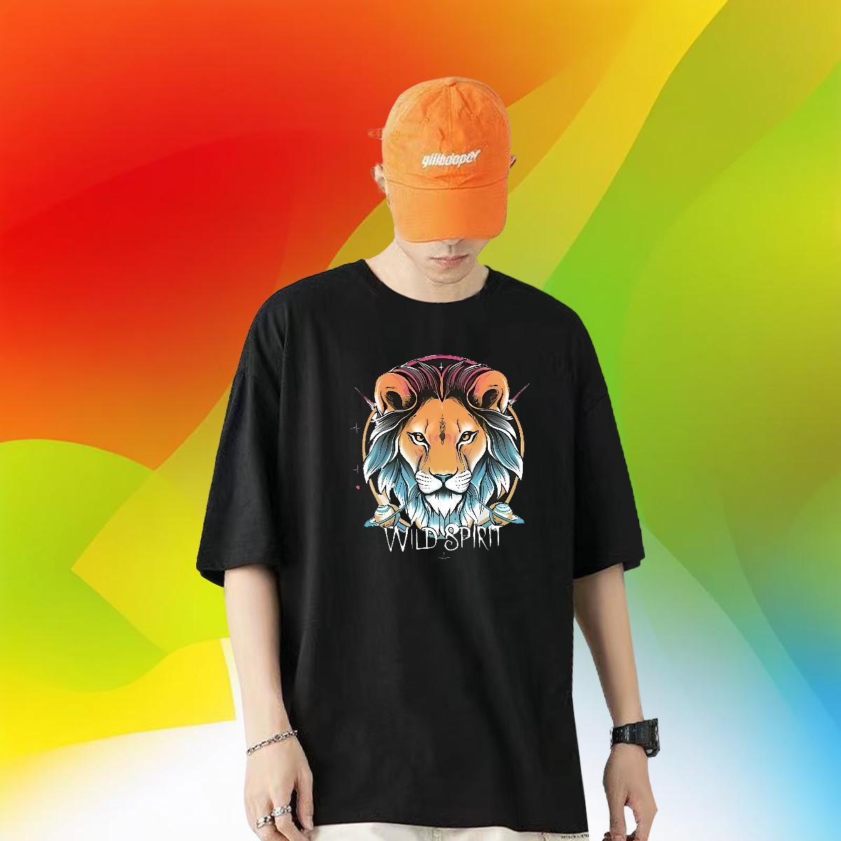Stylist Men T Shirts 230g 100% Cotton lion Casual Beach Polos Short Sleeve O-Neck Brand Men Tees Custom Big Size